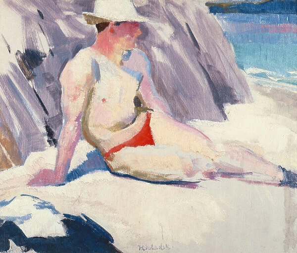 Sunbather on the Beach, Iona, 1928 (oil on board)