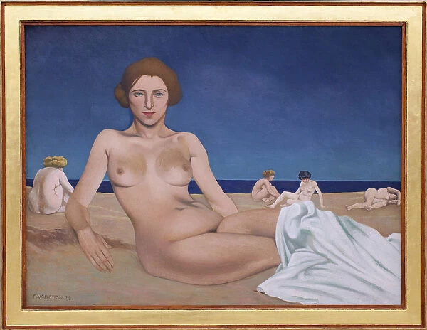 Sunbathing on the beach. Painting by Felix Edouard Vallotton (1865-1925), 1923