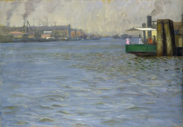 Sunday Atmosphere on the Elbe, St. Paul Landing Bridge, 1901 (oil on canvas) (see