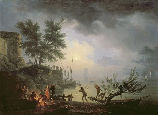 Sunrise, A Coastal Scene with Figures around a Fire, 1760 (oil on canvas)