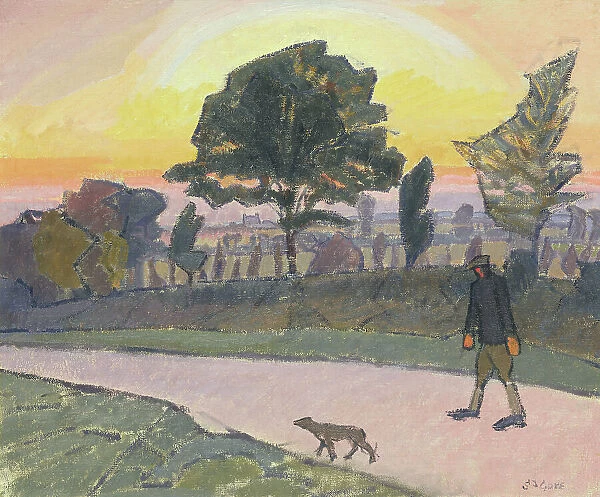 Sunset, Letchworth, with Man and Dog, 1912 (oil on canvas)