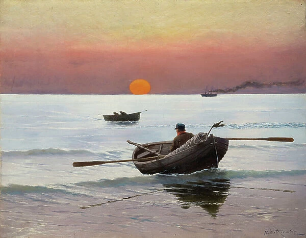 Sunset on the Sea (oil on canvas)