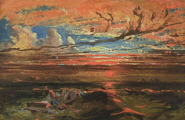Sunset at Sea after a Storm (oil on pressed cardboard)