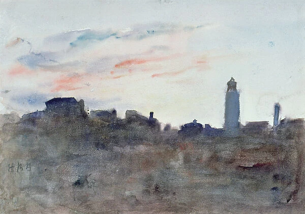 After Sunset, View from the Artists Window in Morpeth Terrace (watercolour)