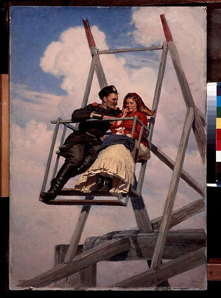 Sur la balancoire (On the Swing) - Peinture de Nikolai Alexandrovich Yaroshenko (Yarochenko) (1846-1898), huile sur toile, 1888, art russe 19e siecle - State Russian Museum, Saint Petersbourg