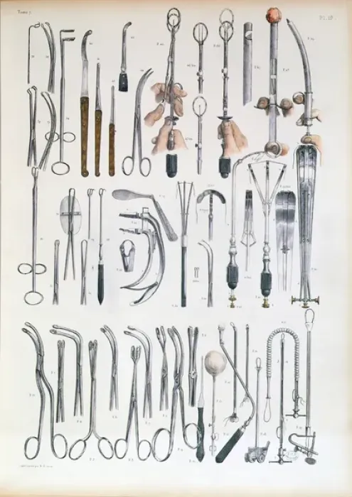 Framed Print : Surgical instruments for tonsil operations, plate from Traite Complet de l