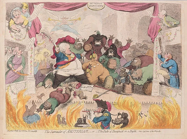 The Surrender of Amsterdam or The Duke of Brunswick in a Bustle, pub. 1787 (hand coloured engraving)