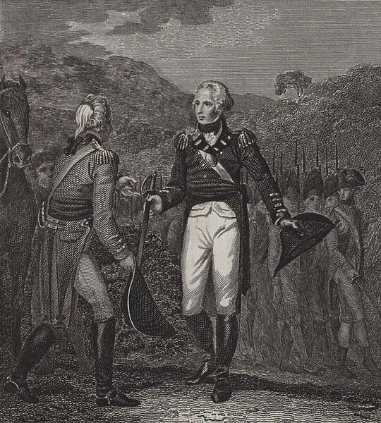Surrender of General Burgoynes army at Saratoga, 1777 (engraving)