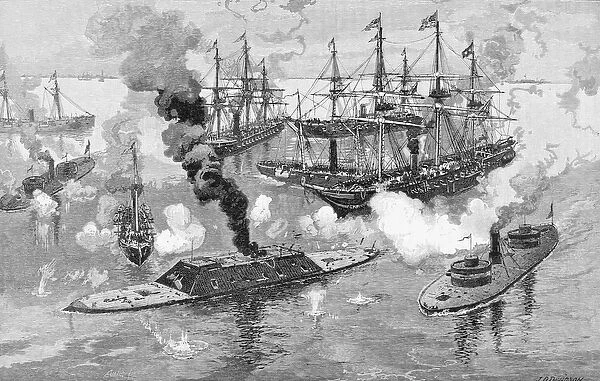 Surrender of the Tennessee, Battle of Mobile Bay, illustration from Battles