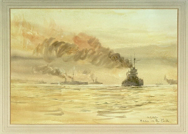 Surrendered German battleships in the Firth of Forth, 1918 (watercolour, with graphite)