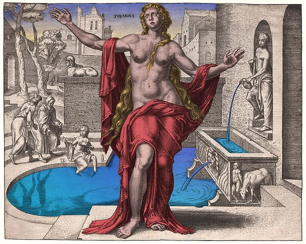 Suzanne in the bath. (engraving, 17th century)