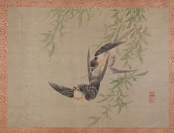 Swallows in flight, 1851 (watercolour on silk)