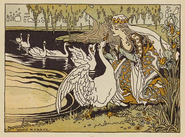 The Six Swans, German fairy tale (colour litho)