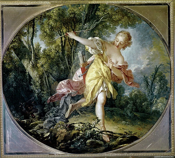 Sylvie flees the wolf she has injured, 1756 (oil on canvas)