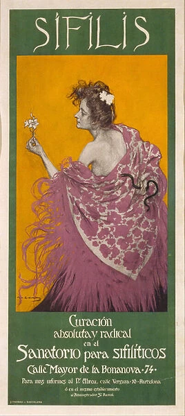 Syphilis (Poster) - Oeuvre de Ramon Casas (1866-1932) - 1900 - Colour lithograph - 80x34, 3 - Museu Nacional d Art de Catalunya, Barcelona