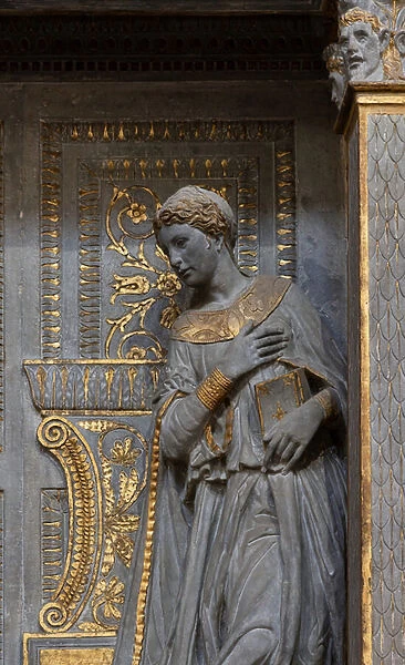 Tabernacle with the Cavalcanti Annunciation, right aisle, detail of the Archangel Gabriel, 1433-35 (sandstone)