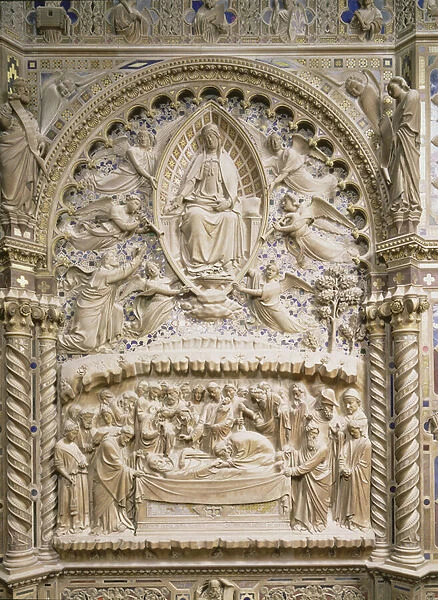 Tabernacle, detail showing the Death and Assumption of the Virgin, 1359 (stone)