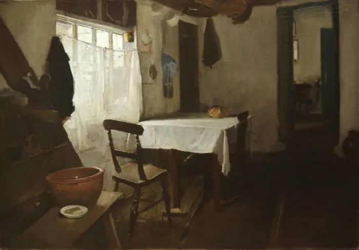 Framed Print : Table and Bread (oil on canvas)