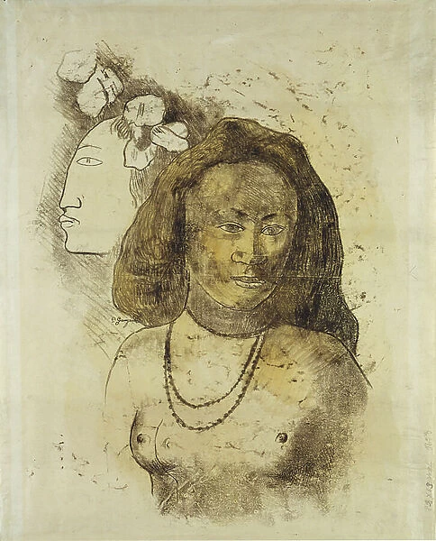 Tahitian Woman with Evil Spirit, c.1899-1900 (monotype with w / c on paper)