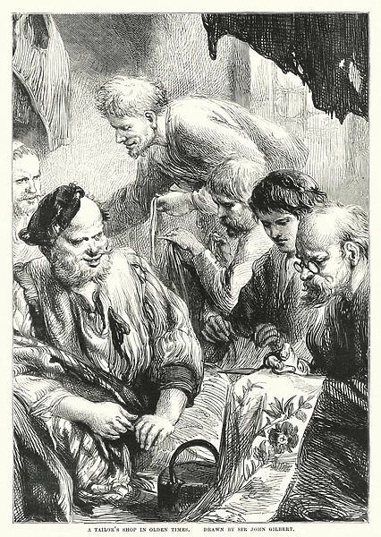A tailors shop in olden times (engraving)