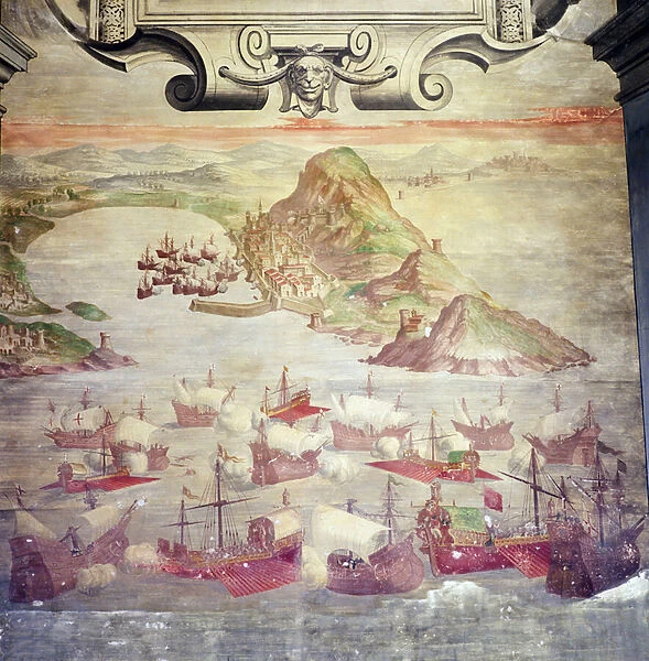 The taking of ten British ships in Marbella in 1563 by the Alvaro de Bazans fleet, during the reign of Philip II of Spain (fresco)