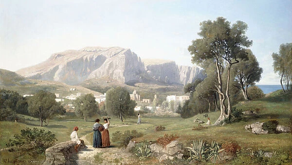 Taking in the View on the Island of Capri in the Gulf of Naples, 1853 (oil on canvas)