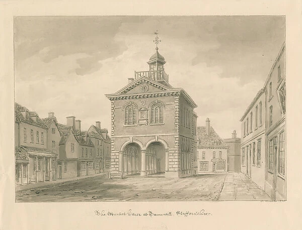 Tamworth - The Market House: sepia drawing, 1838 (drawing)