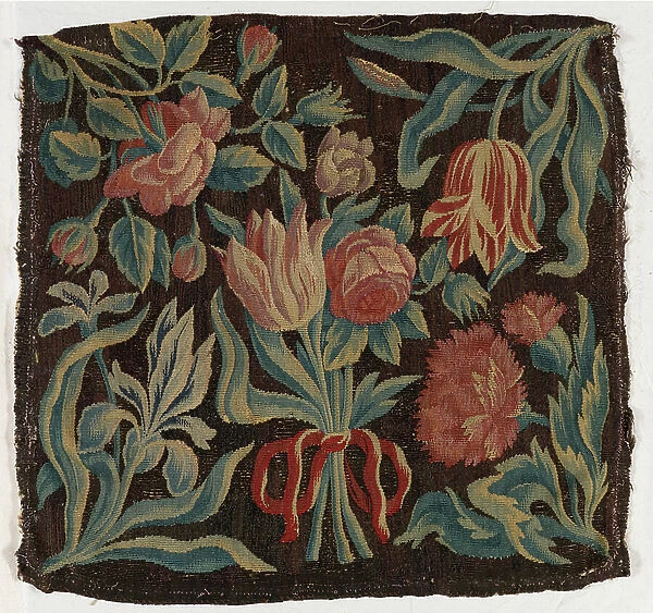 Tapestry cushion cover depicting tulips etc. Made possibly in Holland, 18th century (wool)