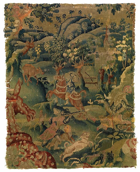 Tapestry depicting animals in forest or countryside (wool & linen)
