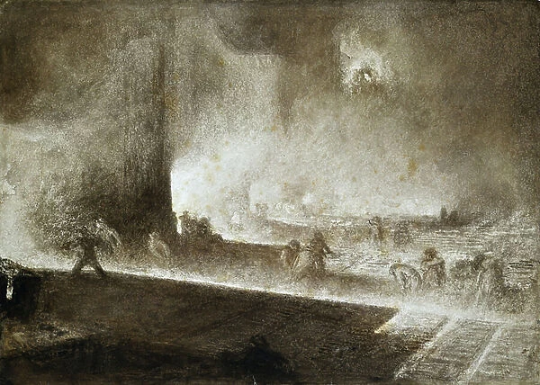 Tapping the Furnaces, Middles borogh (sic), c. 1870 (wash on paper)