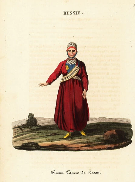 A Tatar woman in bonnet with kaschpour, 18th century. 1823 (engraving)