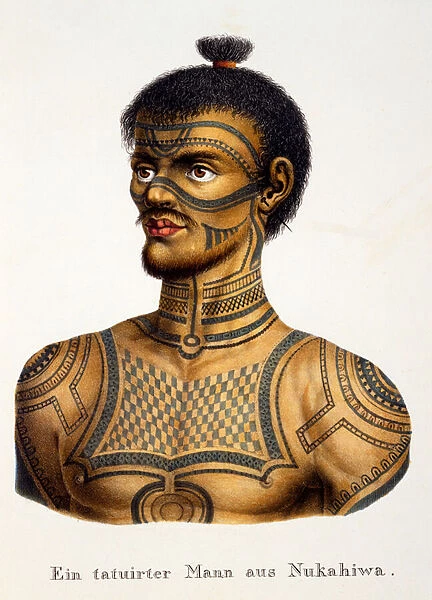 Tattooed man from Nukahiwa, from Ethnological Study of Various Racial Types