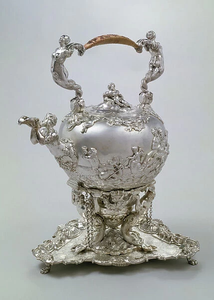 Tea kettle and stand by C. Kandler, London, 1730 (silver)