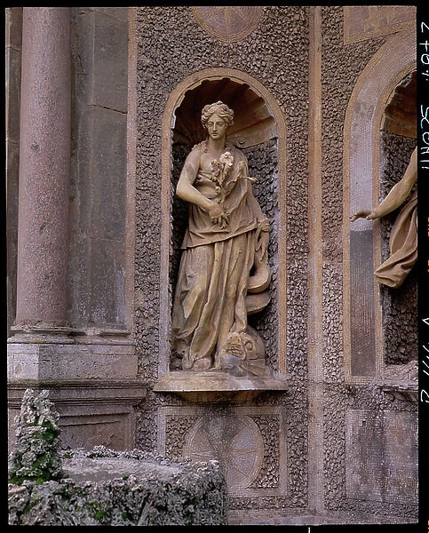 The 'Teatro dell'Aqua' (Water Theatre) a semicircular nymphaeum with statuary and fountains, detail of a statue of the goddess Flora becoming a marine divinity