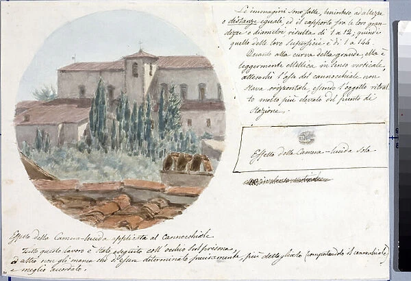 Telescope view of San Salvatore al monte church near Florence (Drawing and Watercolour