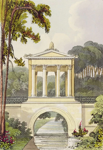 The Temple Bridge, from Ackermanns Repository of Arts, 1822 (colour litho)