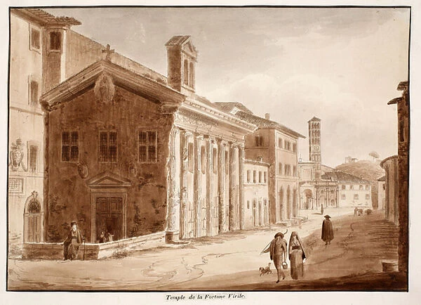 The Temple of Fortuna Virilis, 1833 (etching with brown wash)