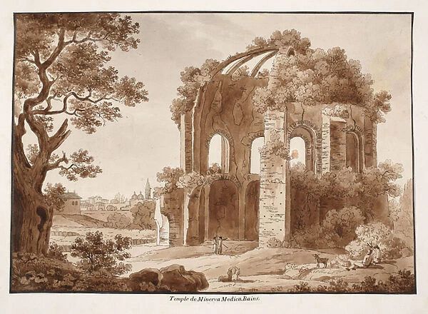 The Temple of Minerva Medica, 1833 (etching with brown wash)