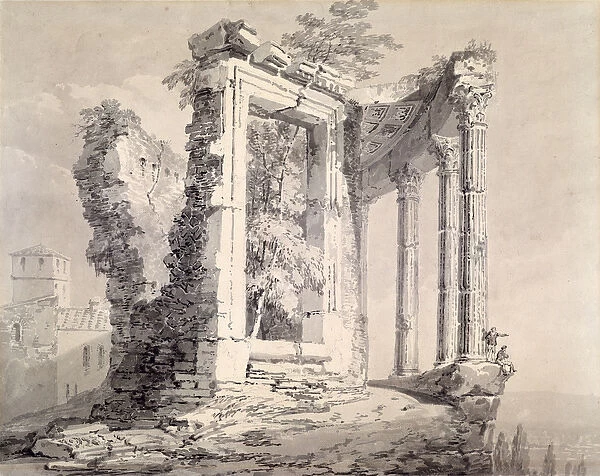 Temple of the Sibyl, Tivoli (pencil & w  /  c on paper)