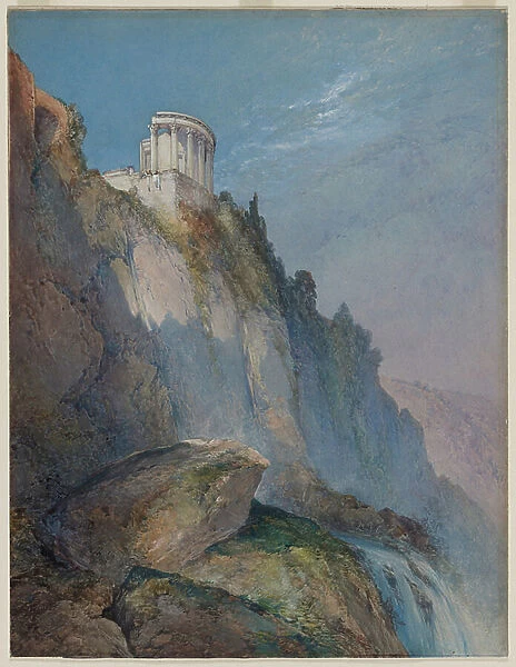 The Temple of Vesta and the Falls at Tivoli, 1859 (w / c with gouache and graphite underdrawing)