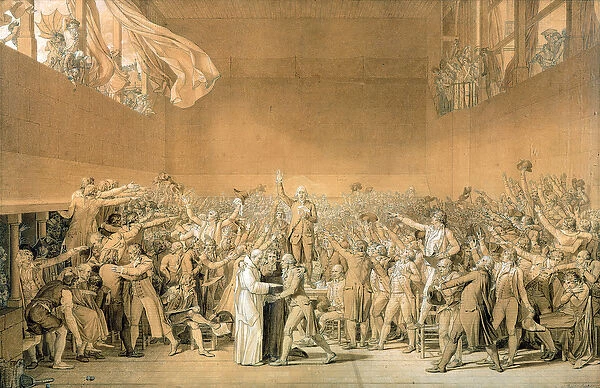 The Tennis Court Oath, 20th June 1789, 1791 (pen washed with bistre with highlights