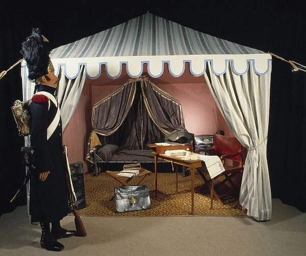 Tent of Napoleon I at the bivouac with a grenadier on foot from the Imperiale Guard