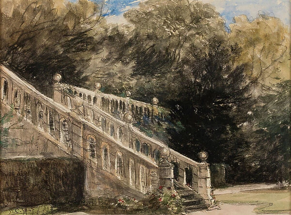 The Terrace, Haddon, 1845 (watercolour, black chalk and pencil on paper)