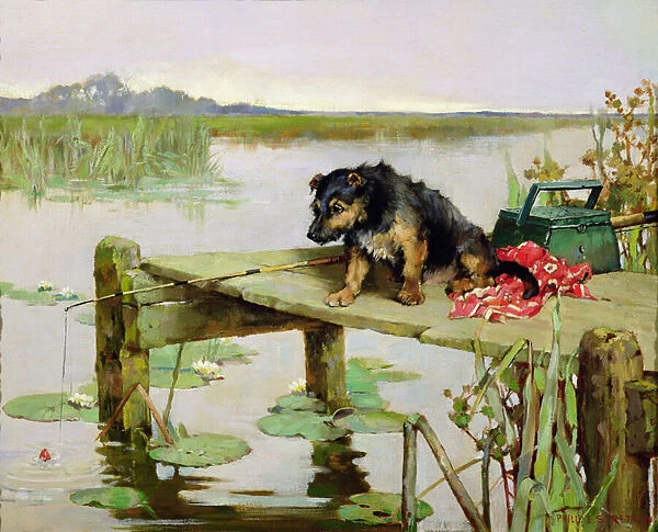 Terrier - Fishing, c. 1890 (oil on canvas)