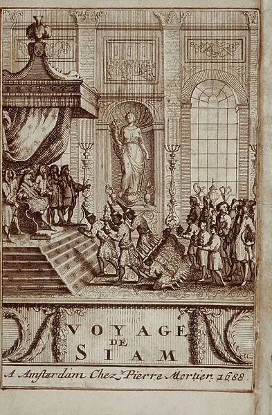 Thai ambassadors recieved in Paris by Louis XIV, frontispiece to Journey to Siam