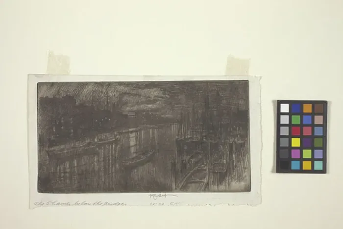 Framed Print : The Thames Below The Bridge (etching)