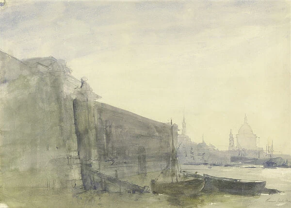The Thames, Early Morning, Toward St. Pauls, c. 1849 (w  /  c with graphite on paper)