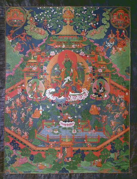 Thangka depicting Green Tara (gouache on textile)