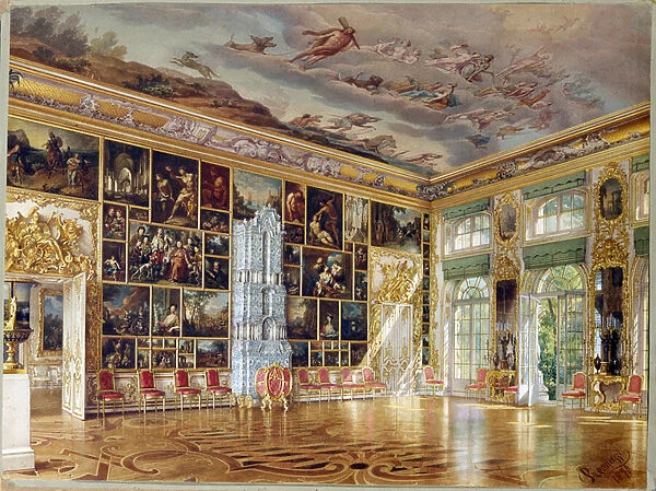 'The Art Gallery Hall in the Palace of Tsarskoye Selo'by Ludwig (Luigi) Premazzi (1814-1891), Watercolour on paper, 1841, State Open-air Museum Tsarskoye Selo, St. Petersburg