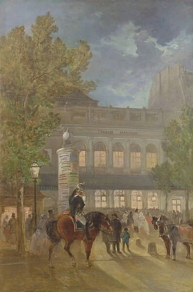 The Theatre Gymnase, Evening (oil on canvas)